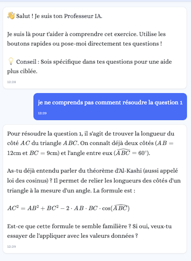 Capture d'écran MyTrainia : Aide IA disponible à tout moment