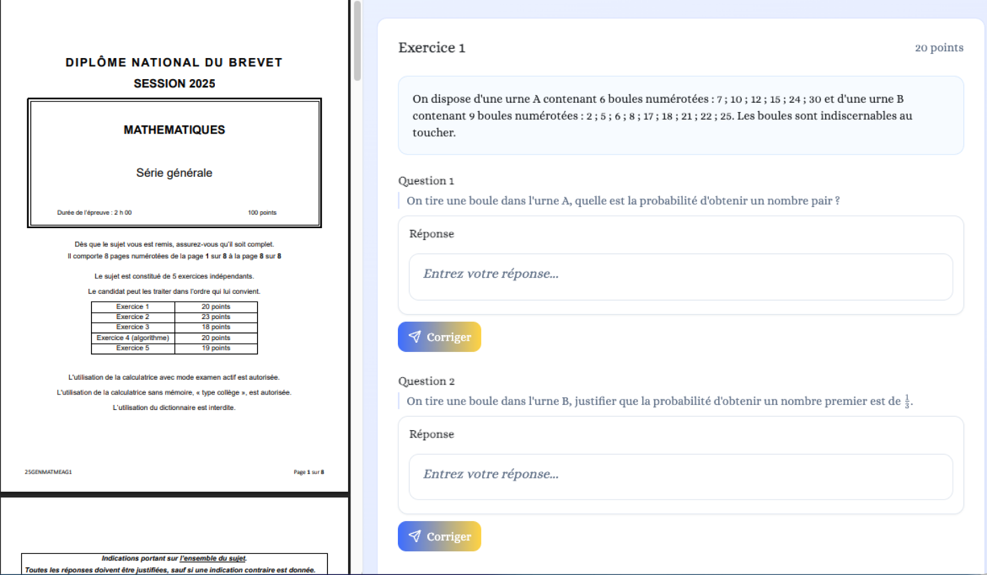Capture d'écran MyTrainia : Annales du Brevet et du Bac